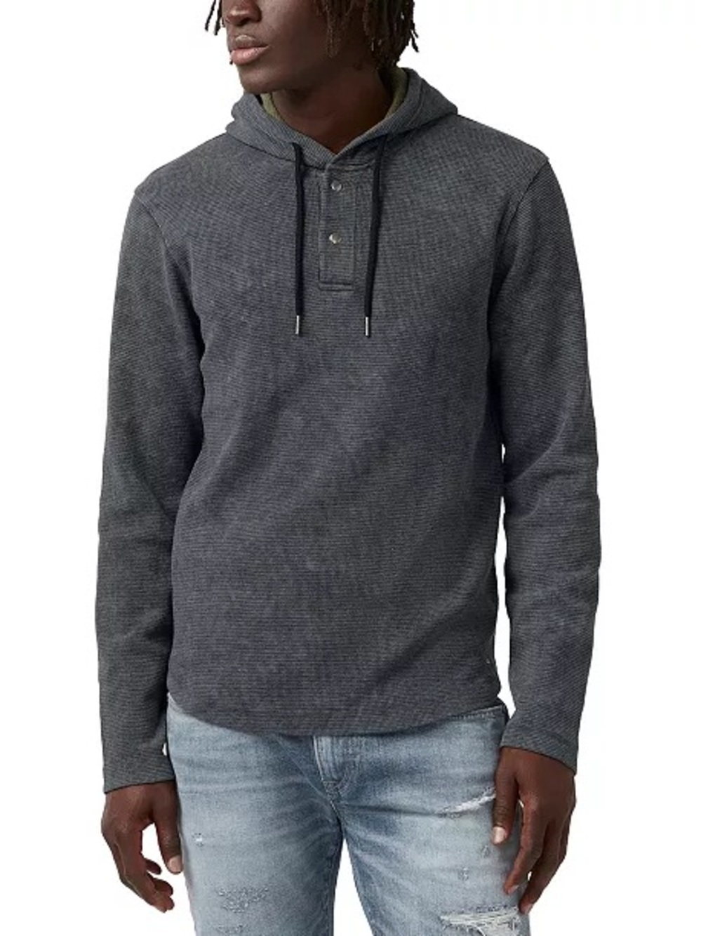 Men's Charcoal Hooded Waffle Long-Sleeve Shirt